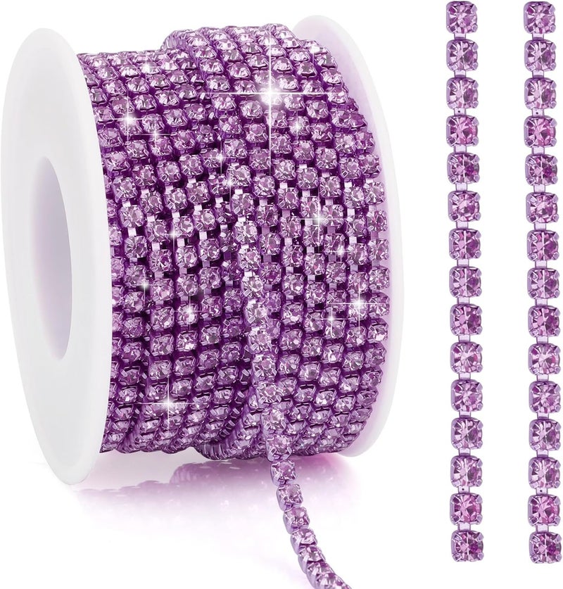 Liwidon Rhinestone Chain 10 Yards Rhinestone Trim Light Purple Bling Diamond Rhinestones Strips 3mm Glitter Bling Crystal Rhinestones Close Chains Claw Cup Chains Trim for Sewing DIY Crafting Jewelry Clothes - Image 1